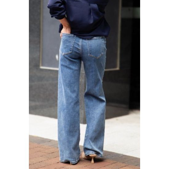 Pearl Embellished High Rise Wide Leg Jeans