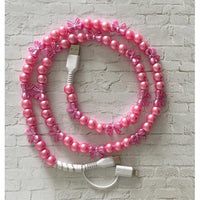 Pink Beaded 2-in-1 USB-C Phone Charging Cable with Lightning Adapter – 40” Fashion Tech Accessory