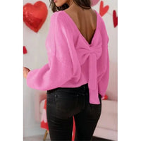 Pink Bow Back Bubble Sleeve Sweater