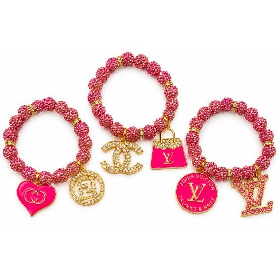 Pink Rhinestone Stretch Bracelet with Bling Charms