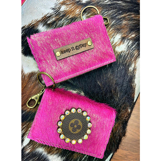 Keep it Gypsy Hot Pink Acid Hair on Hide Upcycled Card Holder