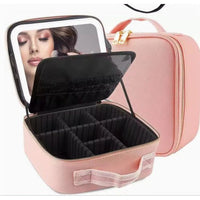 Pink Lighted Makeup Bag with Adjustable Mirror and 3 Color Lighting