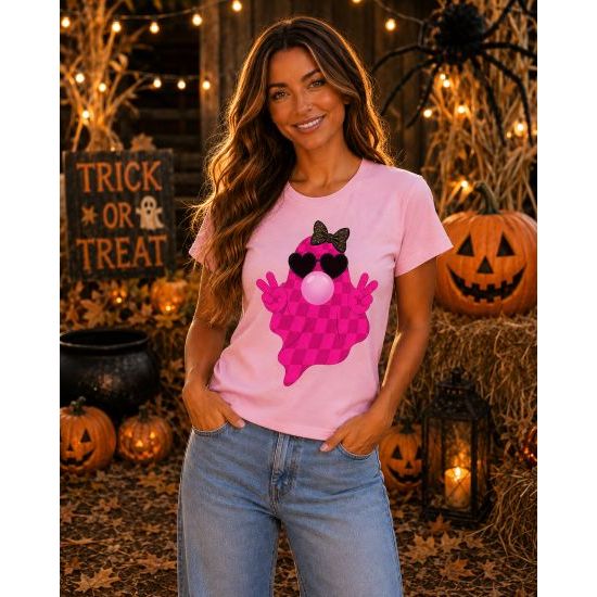 Pink Girly Ghost Halloween Tee