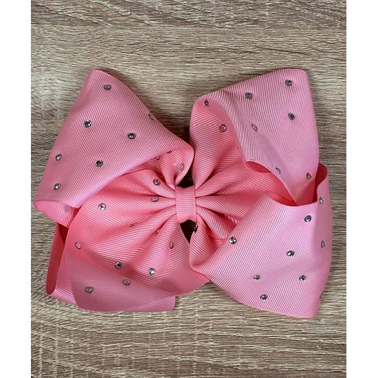 Girls French Pink Rhinestone Hair Bow – 5.5”