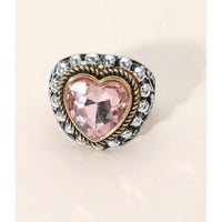 Vintage Heart Stretch Ring – Pink or Clear Crystal