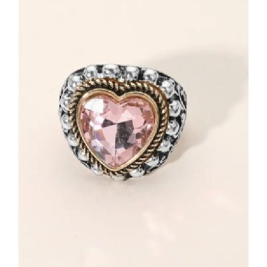 Vintage Heart Stretch Ring – Pink or Clear Crystal