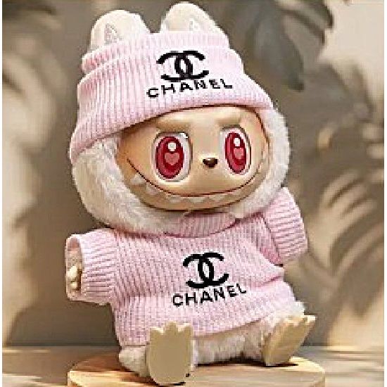 Pink Labubu Sweater & Beanie Outfit Set