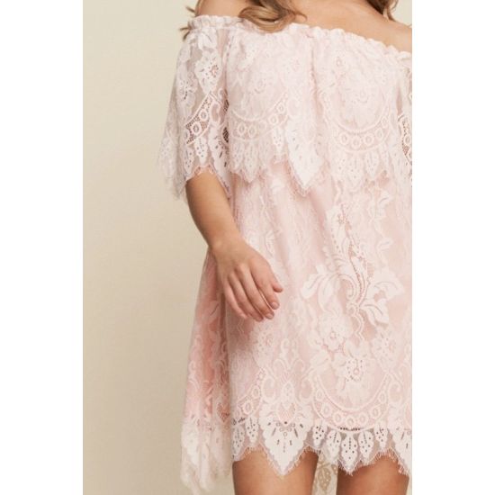 Blush Lace Off-Shoulder Mini Dress
