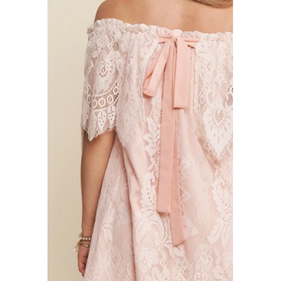 Blush Lace Off-Shoulder Mini Dress