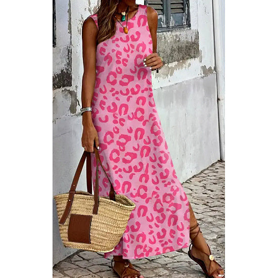 Pink Leopard Sleeveless Dress - Rhinestone Gal