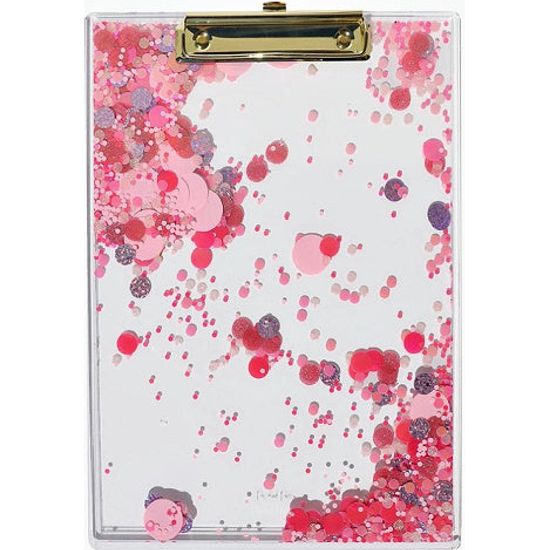 Pink Party Confetti Clear Clipboard - Rhinestone Gal