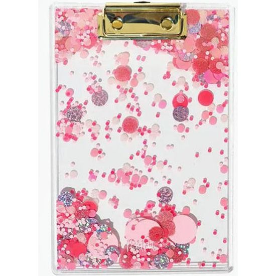 Pink Party Confetti Clear Mini Clipboard - Rhinestone Gal