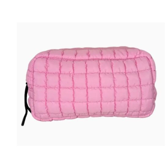 Pink Puffer Quilted Makeup Bag – 12" x 7"