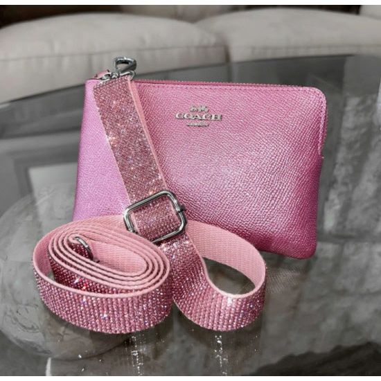 Pink Rhinestone Adjustable Crossbody Strap