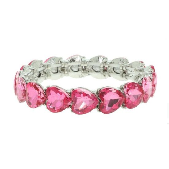 Heart Cut Crystal Stretch Bracelet – Red, Pink or Clear Rhinestone Hearts