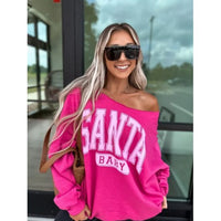 Hot Pink “Santa Baby” Off-Shoulder Sweatshirt – Gildan Unisex Holiday Pullover