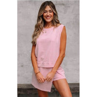 Pink Mineral Wash Cotton Tank & Skort Set