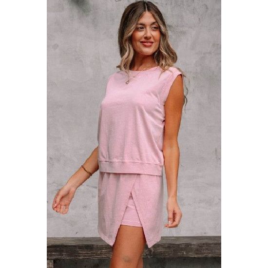 Pink Mineral Wash Cotton Tank & Skort Set