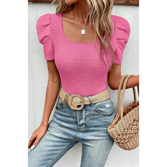 Pink Waffle Ruched Top