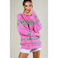 Pink Texture Sweater with Tweed Color Block