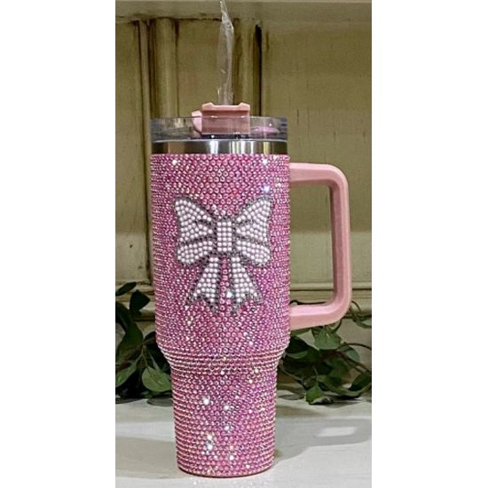 40 oz Pink Rhinestone Bow Tumbler