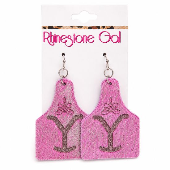 Pink Leather Cowhide Yellowstone Earrings
