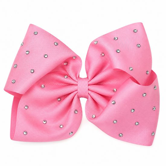 Girls French Pink Rhinestone Hair Bow – 5.5”
