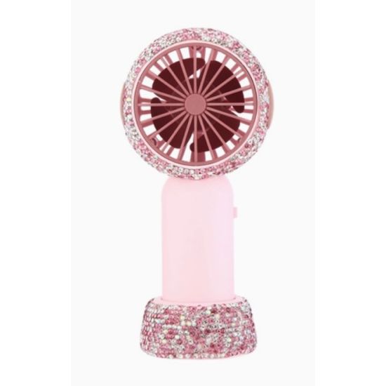 Pink Rhinestone Rechargeable Handheld Fan