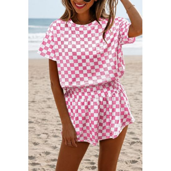 Pink Checkered Skort Set