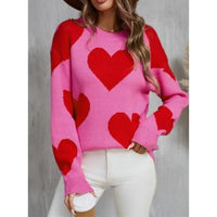 Pink & Red Heart Knit Sweater Pullover