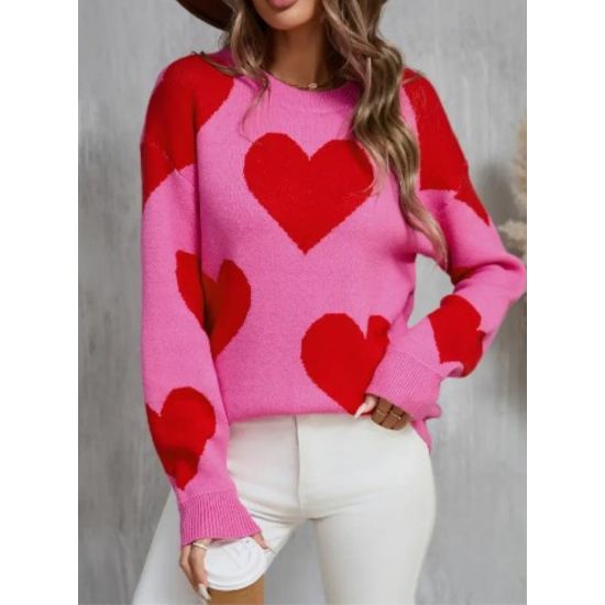 Pink & Red Heart Knit Sweater Pullover