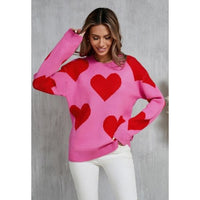 Pink & Red Heart Knit Sweater Pullover