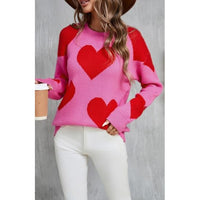 Pink & Red Heart Knit Sweater Pullover