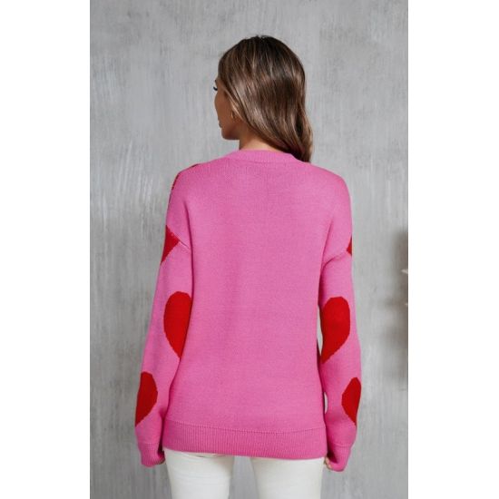Pink & Red Heart Knit Sweater Pullover