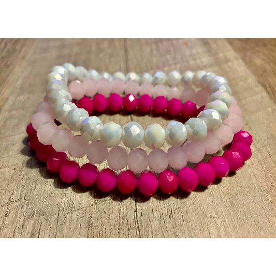 3 Stretchy Beaded Pretty in Pink Bracelets
