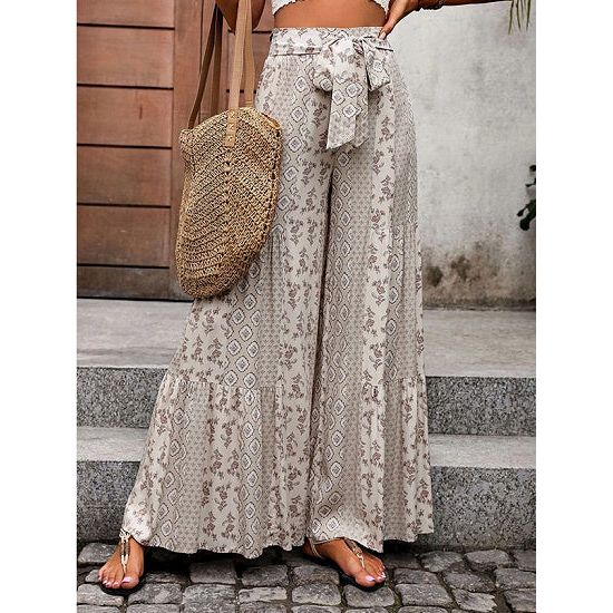 High Waisted Multi Print Wide Leg Pants