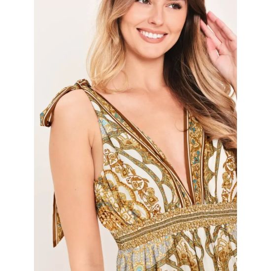 Boho Paisley Tie Shoulder Maxi Dress