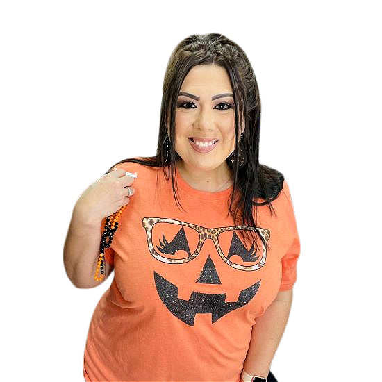 Pumpkin Tee with Leopard Glasses