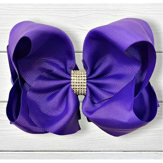 Purple Hair Bow with Rhinestone Center