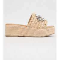 Rhinestone Raffia Platform Sandals – Jewel Embellished & Chic