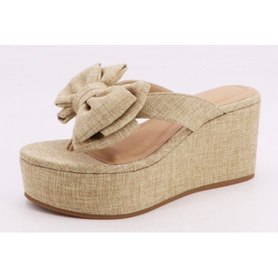 Natural Raffia Bow Platform Sandals