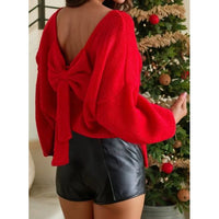 Red Bow Back Holiday Sweater