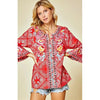 Red Multi Embroidered Top with Bell Sleeves