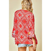 Red Multi Embroidered Top with Bell Sleeves