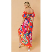 Red Floral Off Shoulder Smocked Hi-Lo Dress
