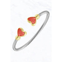 Silver Twisted Cable Open Bracelet with Hearts