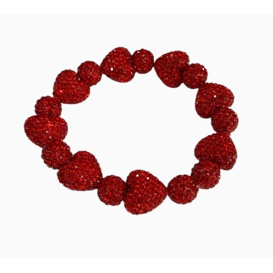 Red Rhinestone Heart Beaded Bracelet – Sparkly Stretch Bracelet for Any Occasion