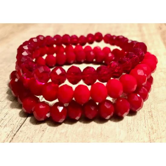 Red Hots 3-Piece Crystal Bead Stretch Bracelet Set – 8mm