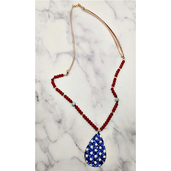 American Blue Teardrop Necklace with Stars