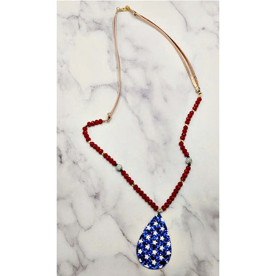 American Blue Teardrop Necklace with Stars - Rhinestone Gal